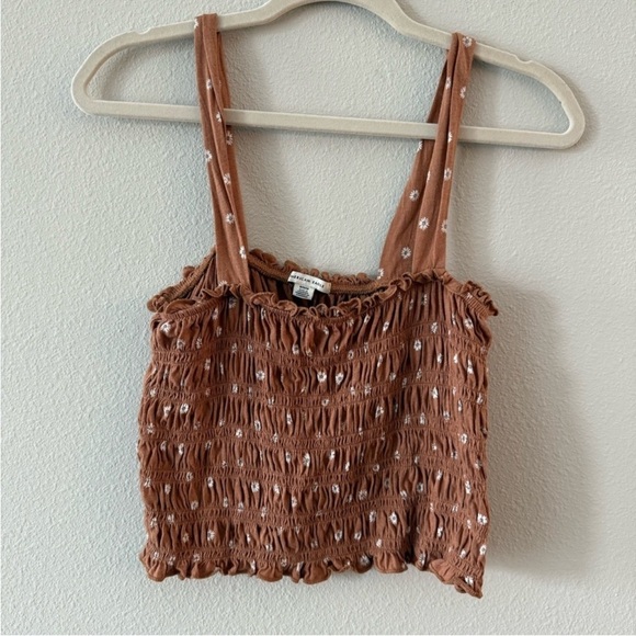 American Eagle Outfitters Tops - American Eagle Outfitters Brown Floral Smocked Crop Top Lettuce Trim Medium